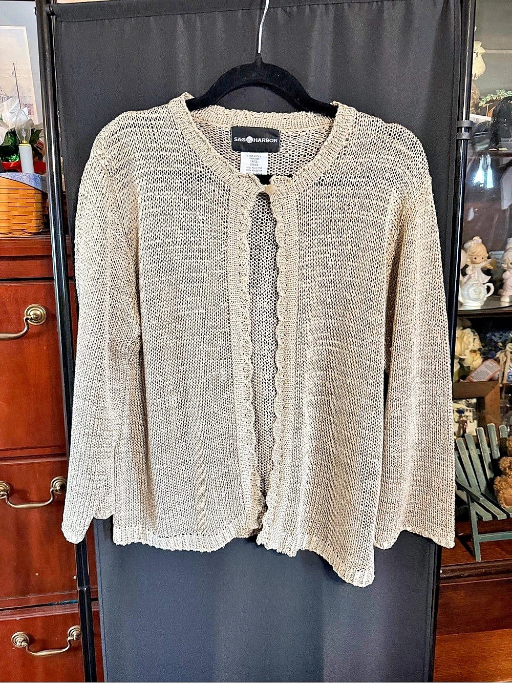 SAG HARBOR Open Knit Cardigan in Cream Size Large Like New